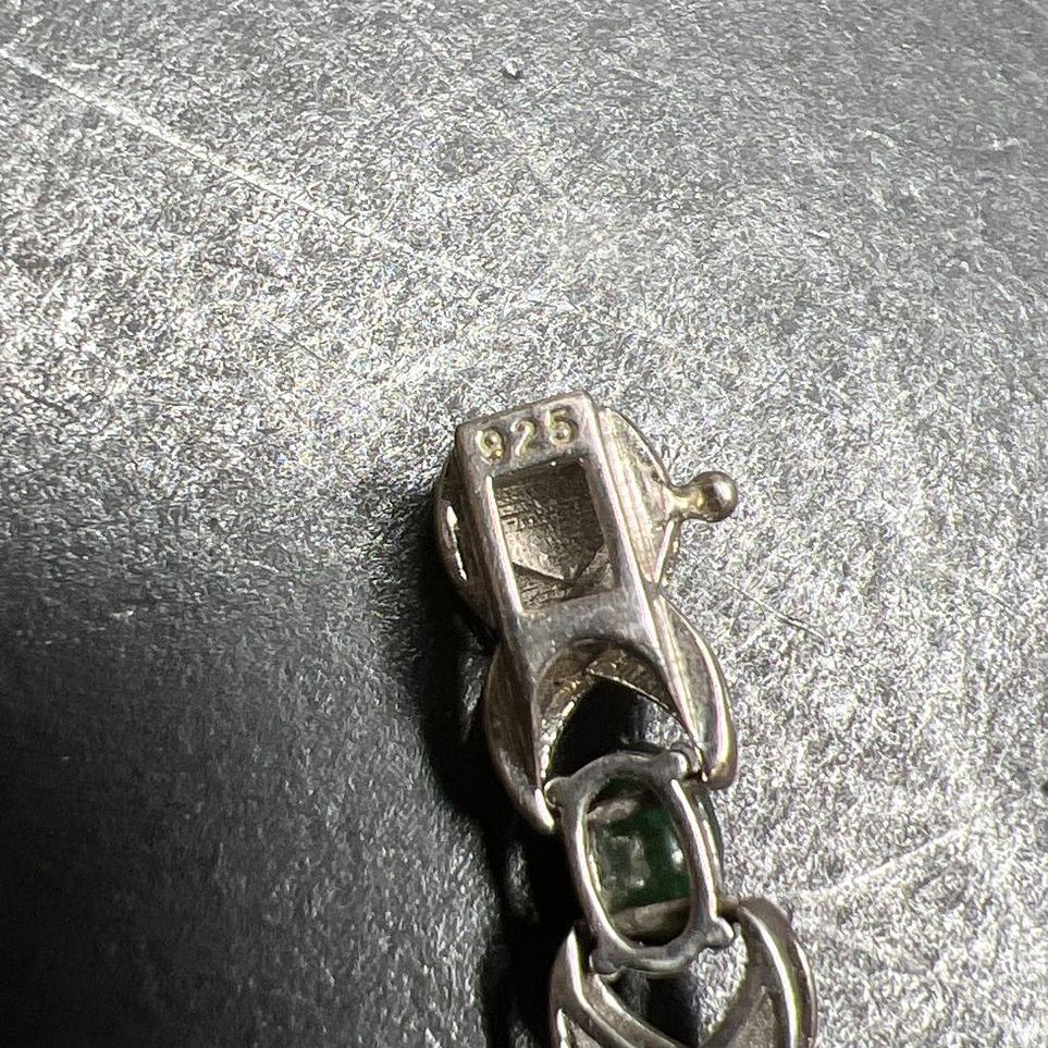 Sterling Silver Green Stone & Diamond Accent Tennis Bracelet 12.3g