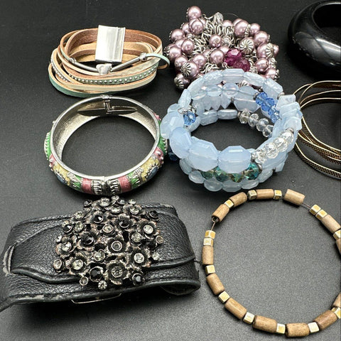 Eclectic Costume Jewelry Lot of 22 Bracelets Bangles Cuffs Boho Vintage Styles