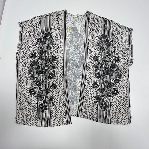 NWT Max Studio Black White Floral Star Print Kimono Cardigan Womens L