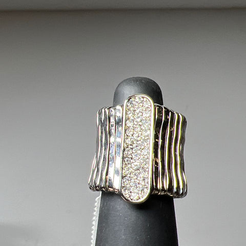 Chico's Delighted Rhinestone Silver Tone Stretch Adjustable Size Ring NWT