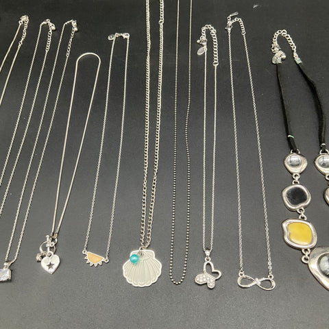 Fossil Lia Sophia Boho Jewelry Lot of 14 Necklaces Pendants Figaro Silver Tone