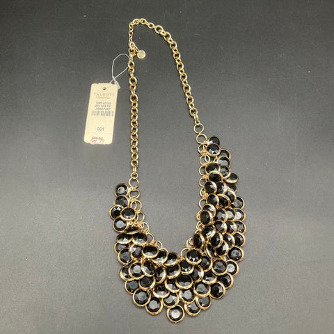 Talbots Gold Tone Black Faceted Stone Tiered Bib Statement Necklace