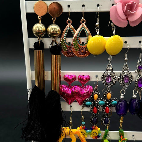 Whimsical & Boho Fashion Earring Lot of 26 Pairs Tassel Dangle Statement Studs