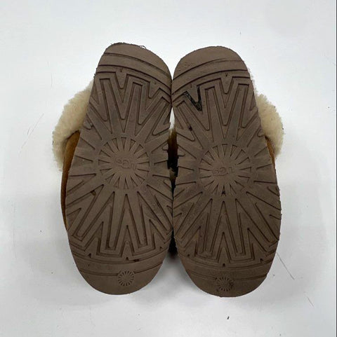 Ugg Disquette Chestnut Suede Sheepskin Platform Slippers Women's Size 6