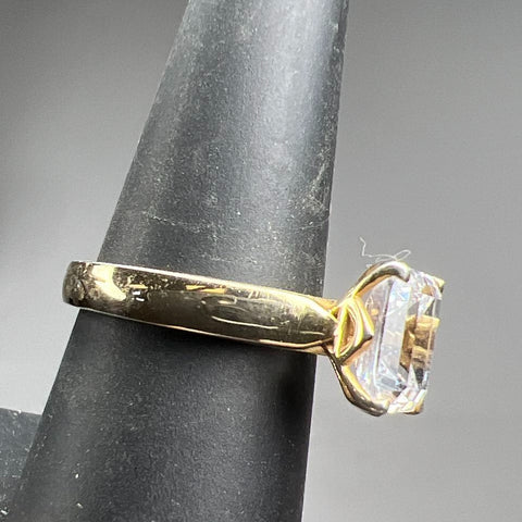 Sterling Silver Golds Tone Single Rhinestone Ring Size 7 5.57g