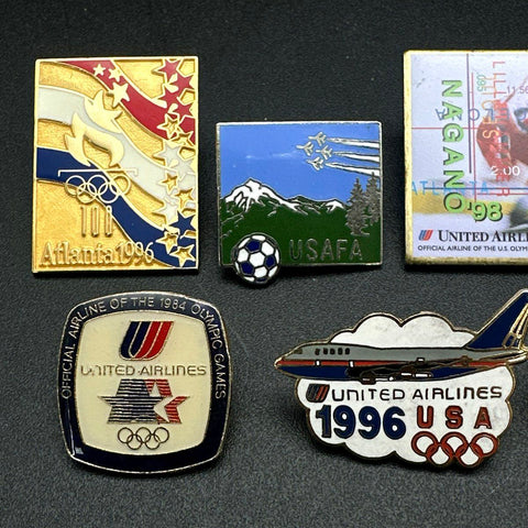 Vintage Olympic Pin Lot 7 Pieces United Airlines Atlanta 1996 Nagano USAFA