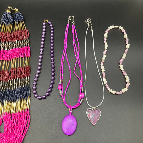 Vintage to Modern Costume Jewelry Necklace Lot of 10 Beaded Faux Pearl Statement