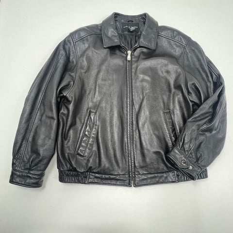 Croft & Barrow Black Vintage Y2K Quilted Lined Bomber Leather Jacket Men's L