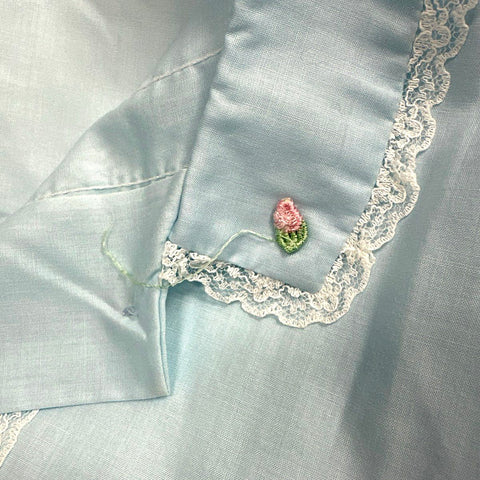 Vintage 1960s Katz Coat Blue Lace Embroidered Button Front Nightgown Sz L XL