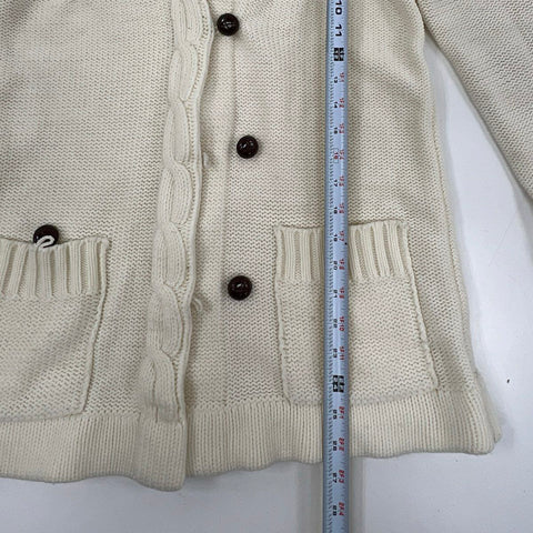 Vintage 90s RSG Women's Cream Cable Knit Chunky Cardigan Sweater Pockets Sz M