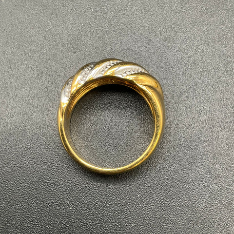 Vintage Uncas 14KT HGE Gold Tone Twisted Dome Ring Size 7 Clear Accents