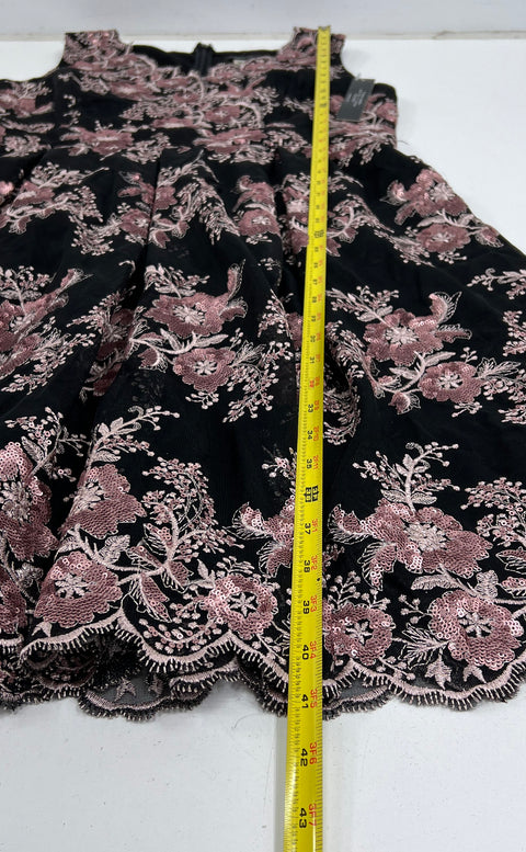 Tahari NWT Black Pink Sequin Embroidered Floral Mesh Cocktail Dress Women's 10