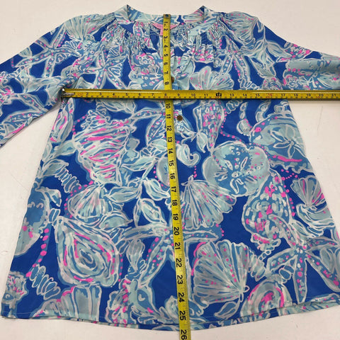 Lilly Pulitzer Women's Lot of 2 Silk Elsa Tops Pink Floral Blue Seashell Sz XS