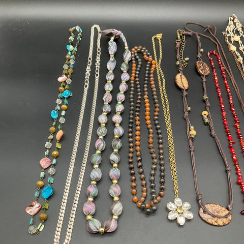 Fashion Jewelry Lot of 10 Necklaces Vintage Boho Owl Flower Beaded Statement