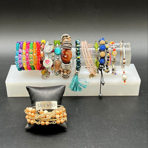Boho Eclectic Jewelry Lot 15 Bracelets Beaded Charms Bangles Rainbow Stay Wild