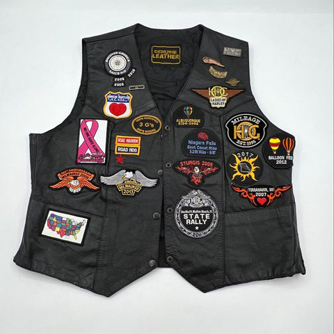Vintage H.O.G. Harley Owners Group Leather Biker Patch Vest Pins Sz 2XL