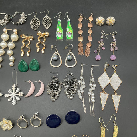 Vintage to Modern Costume Jewelry Lot 35+ Pairs Novelty Boho Hoops Studs Dangles