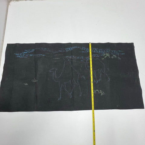 Lot 2 Vtg Unfinished Felt Velvet Art Black Americana Cowboy & Camel Desert Scene