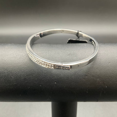 Givenchy Silver Tone Pave Crystal Hinged Bangle Bracelet 6.5" NWT