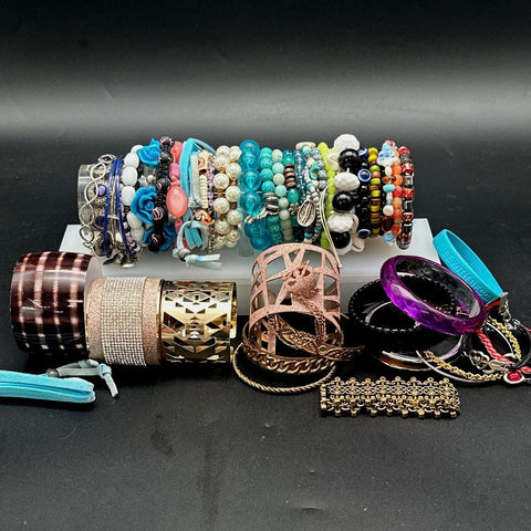 Costume Jewelry Lot Vintage to Modern Fashion Bracelets Cuffs Beaded Bangles