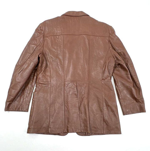 Vintage 70s Silton Genuine Leather Blazer Sport Coat Brown Sz 44