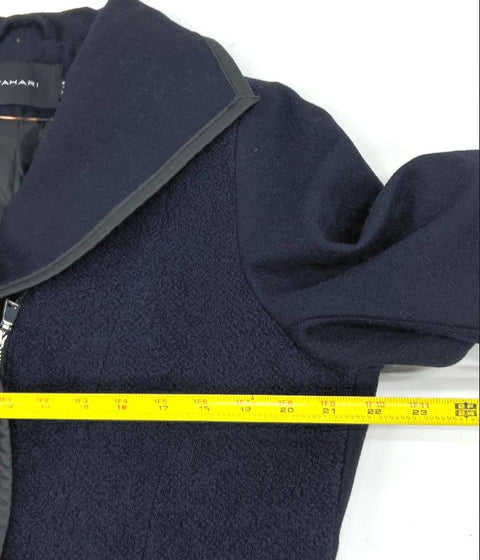 Tahari Women's Black Boucle Asymmetrical Zip Moto Coat Jacket Size XL