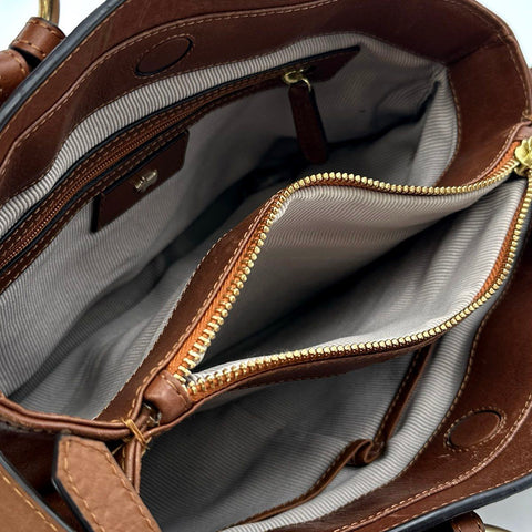 Radley London Brown Leather Satchel Handbag Crossbody Bag Gold Hardware