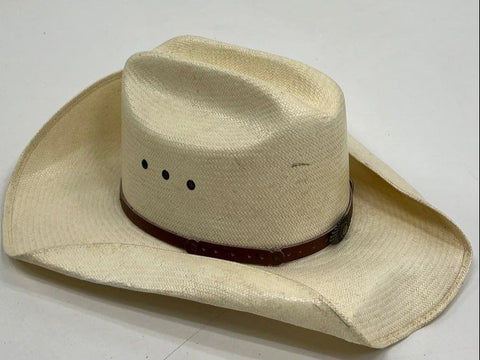 Vintage Wrangler Men's 7X Straw Cowboy Hat Western Leather Band Natural Large