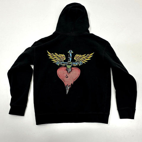 Bon Jovi Forever Dagger Heart Graphic Pullover Hoodie Black Sz M