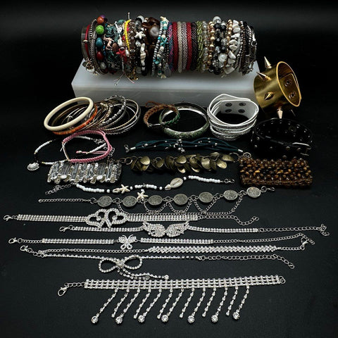 Costume Jewelry Bracelet Lot 2.5 Lbs Vintage to Modern Bangles Cuffs Beaded
