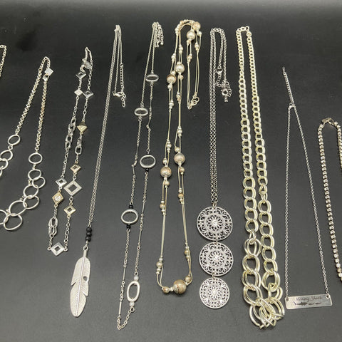 Fashion Costume Jewelry Lot of 13 Silver Tone Necklaces Pendants Bib Station