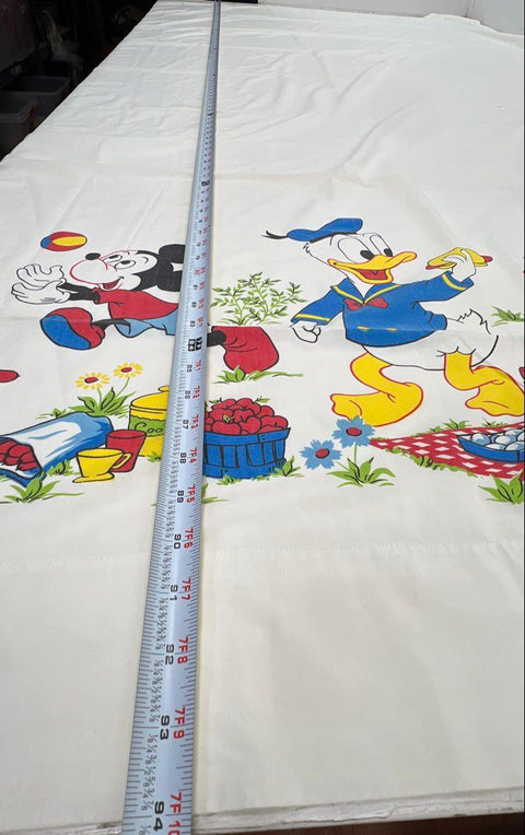 Vintage 70s Walt Disney Productions Mickey Mouse Picnic Flat Sheet Twin USA