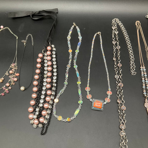 Vintage to Modern Mixed Costume Necklace Lot 10pc Faux Pearl Rhinestone Beaded
