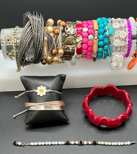 Vintage to Modern Costume Jewelry Bracelet Lot 3 lbs Beaded Bangle Stretch Cuff