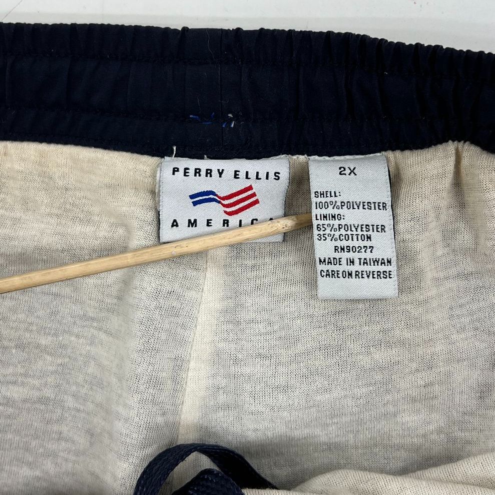 Vintage 90s Perry Ellis America Lined Track Pants Windbreaker Navy Blue