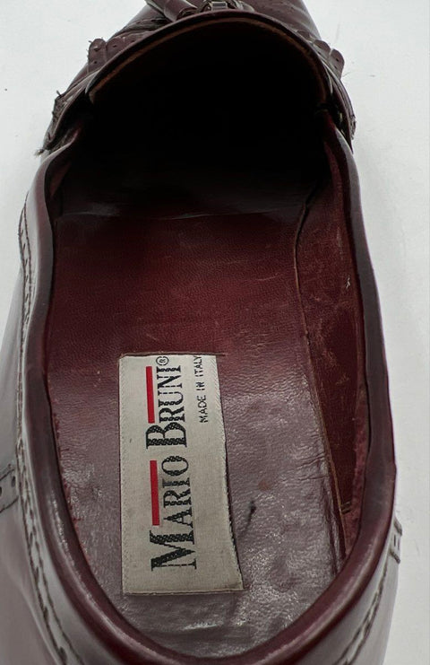 Mario Bruni Burgundy Leather Kiltie Tassel Wingtip Brogue Loafers Men's Size 8M
