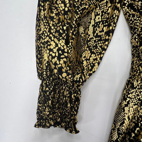 Michael Kors Women's Dress Black Gold Metallic Snake Print Smocked 2XL NWT