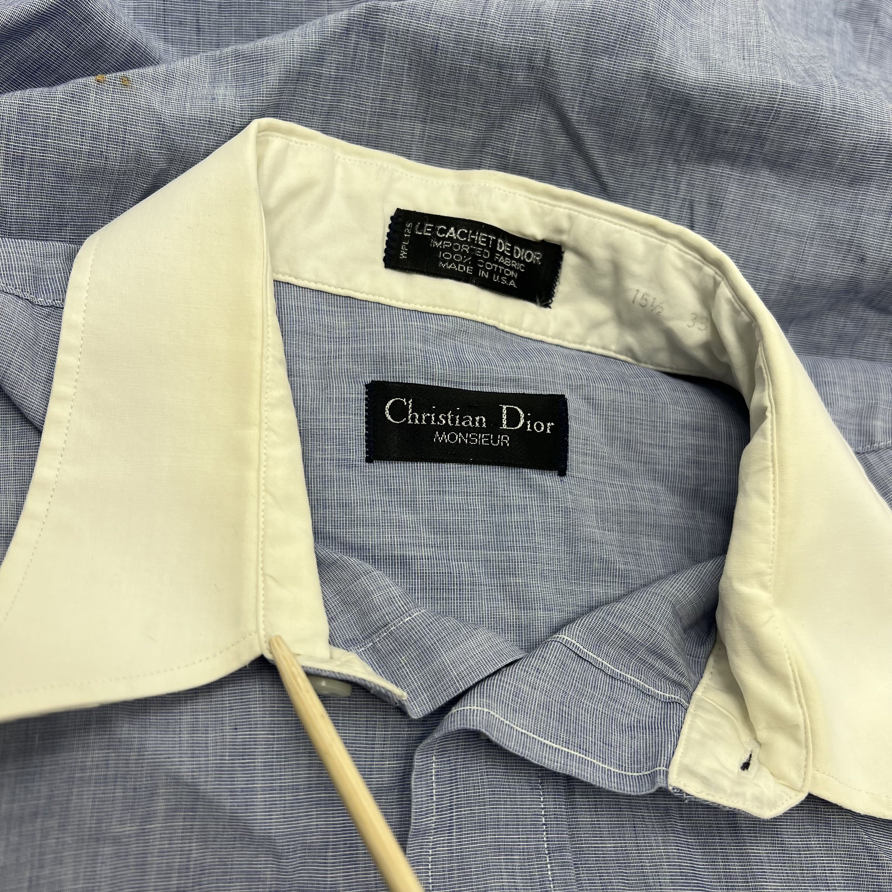 Vintage 80s Christian Dior Monsieur Banker Collar French Cuff Dress Shirt USA