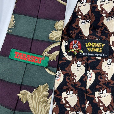 Lot of 10 Men's Neckties Vintage 90s Disney Looney Tunes Peanuts Tabasco