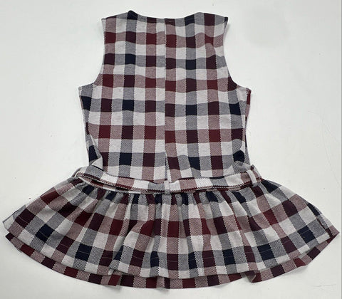 Maeve Anthropologie Women's Burgundy Navy Plaid Belted Peplum Dress NWT Sz M