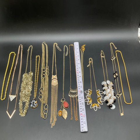 Vintage to Modern Costume Jewelry Lot 0.95lb Gold & Silver Tone Necklaces 13pc