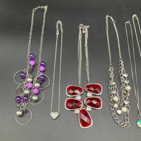 Vintage Modern Costume Jewelry Lot 10 Necklaces Rhinestone Statement Beads