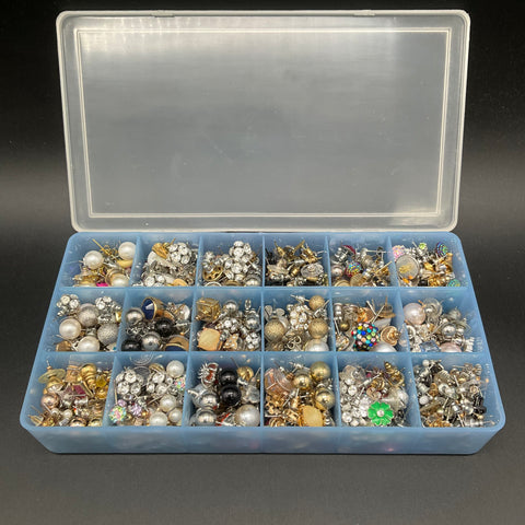 Mixed Costume Jewelry Lot Stud Post Earrings Faux Pearl Rhinestone 1.7 lbs