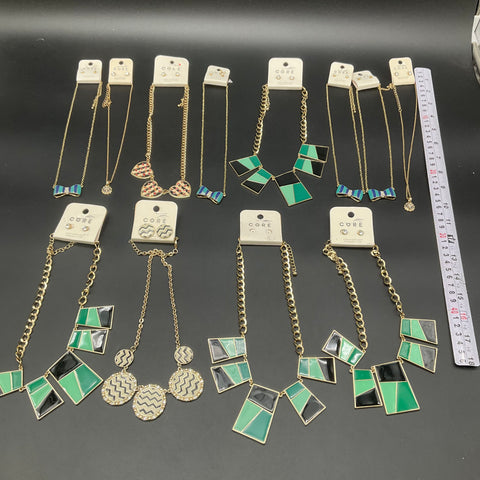Core Jewelry Lot of 11 Necklace Earring Sets Modern Geometric Enamel Gold Tone
