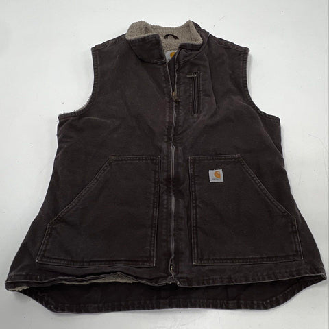 Vintage Carhartt Sherpa Lined Sandstone Duck Vest Brown Women's Sz M