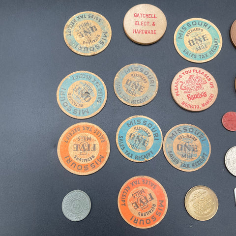 Token Exonumia Lot Vintage Wooden Nickels Casino Sales Tax 28 Pieces