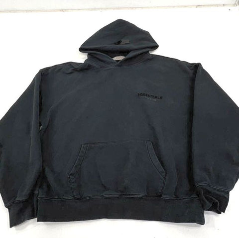 Essentials Fear Of God Men's Washed Black Pullover Logo Hoodie Sweatshirt L