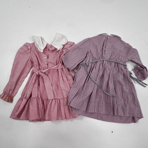Vintage 80s 90s Polly Flinders & Nannette Girls Striped Smocked Dresses Sz 4 5
