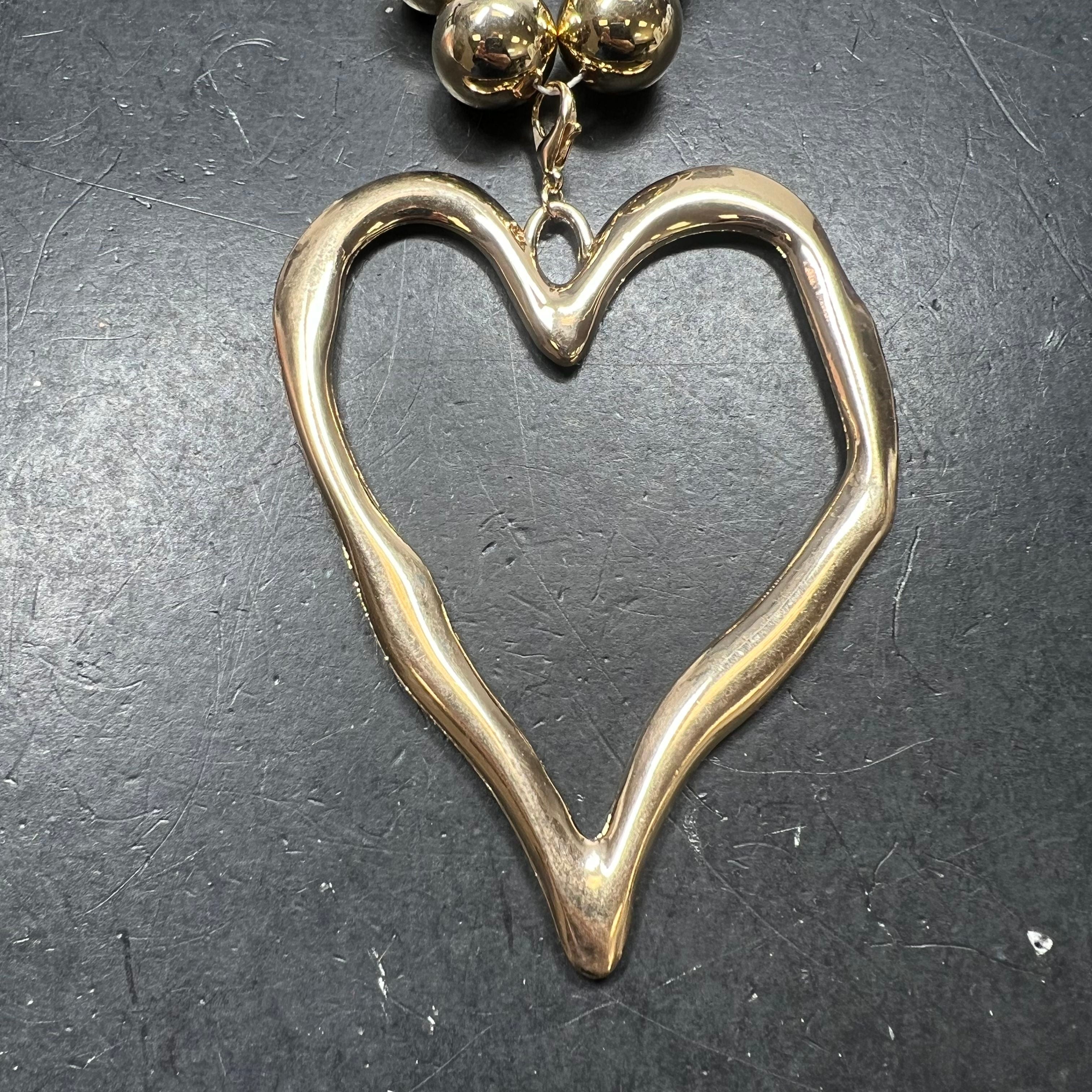 Costume Gold Tone Large Heart Pendant on Beaded Bauble Chain Unbranded