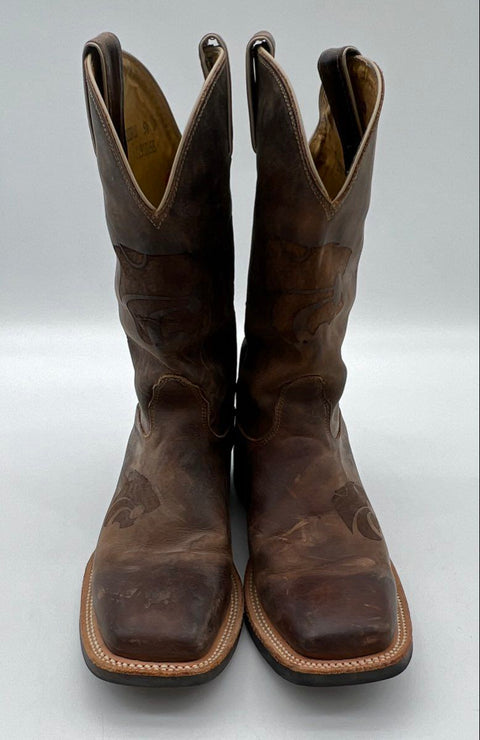 Nocona Kansas State Powercat Brown Leather Western Cowboy Boots Size 9.5D